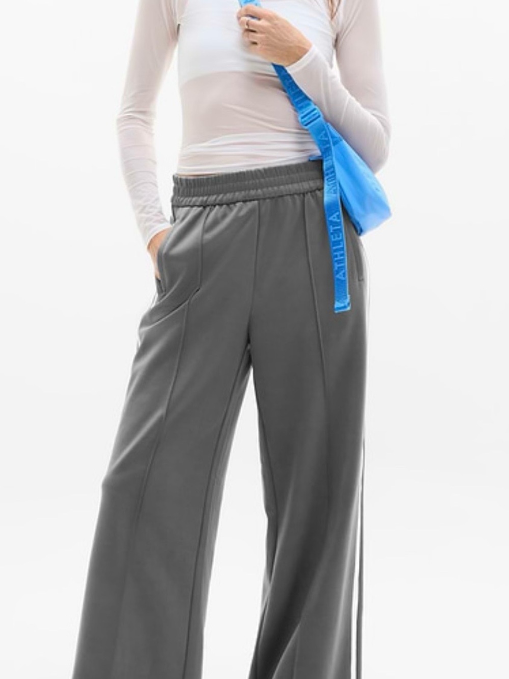 Athleta Tempo Track pants. Gray Wide-Leg.